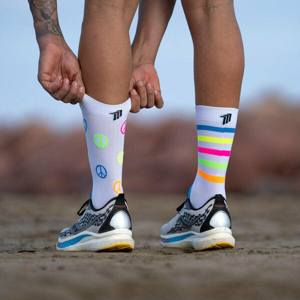 Peace Love V2 Adult Unisex Running Socks - White/Pink/Multi