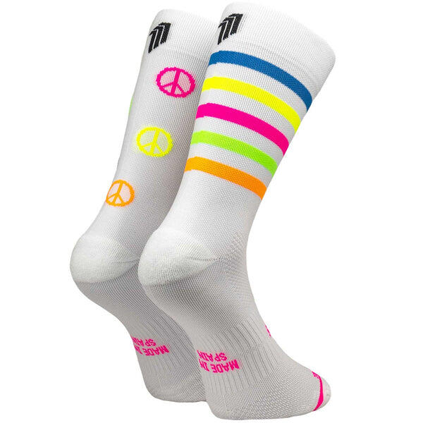 Peace Love V2 Adult Unisex Running Socks - White/Pink/Multi