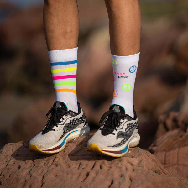 Peace Love V2 Adult Unisex Running Socks - White/Pink/Multi