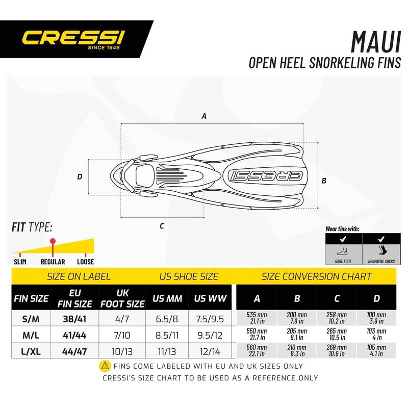 Maui Fins Open heel snorkeling fins