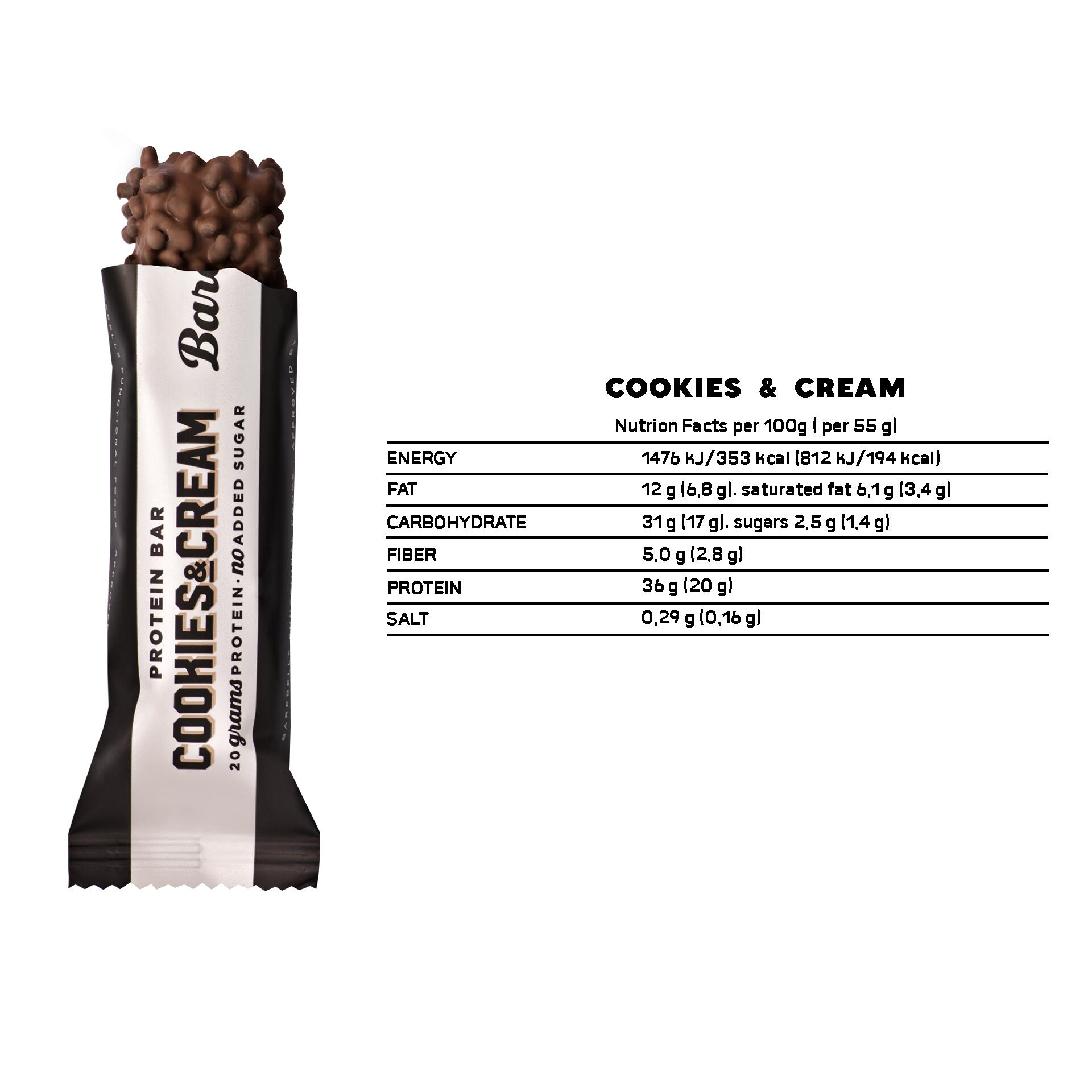 BAREBELLS Protein Bar - Cookies & Cream | 20g protein | No added sugar ...