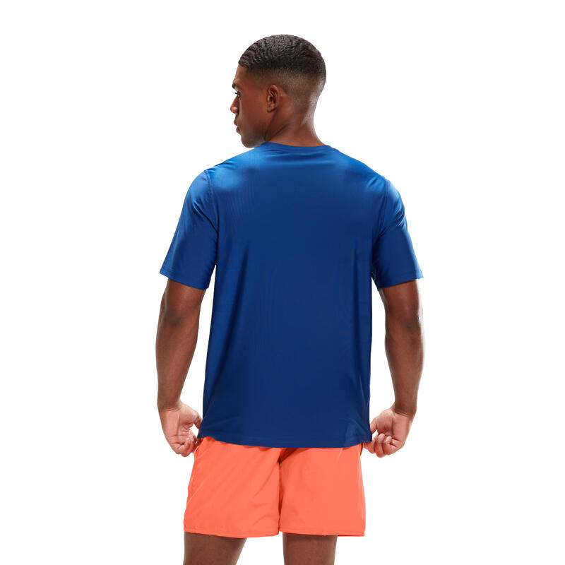 成人男士短袖防曬游泳T恤 - 藍色