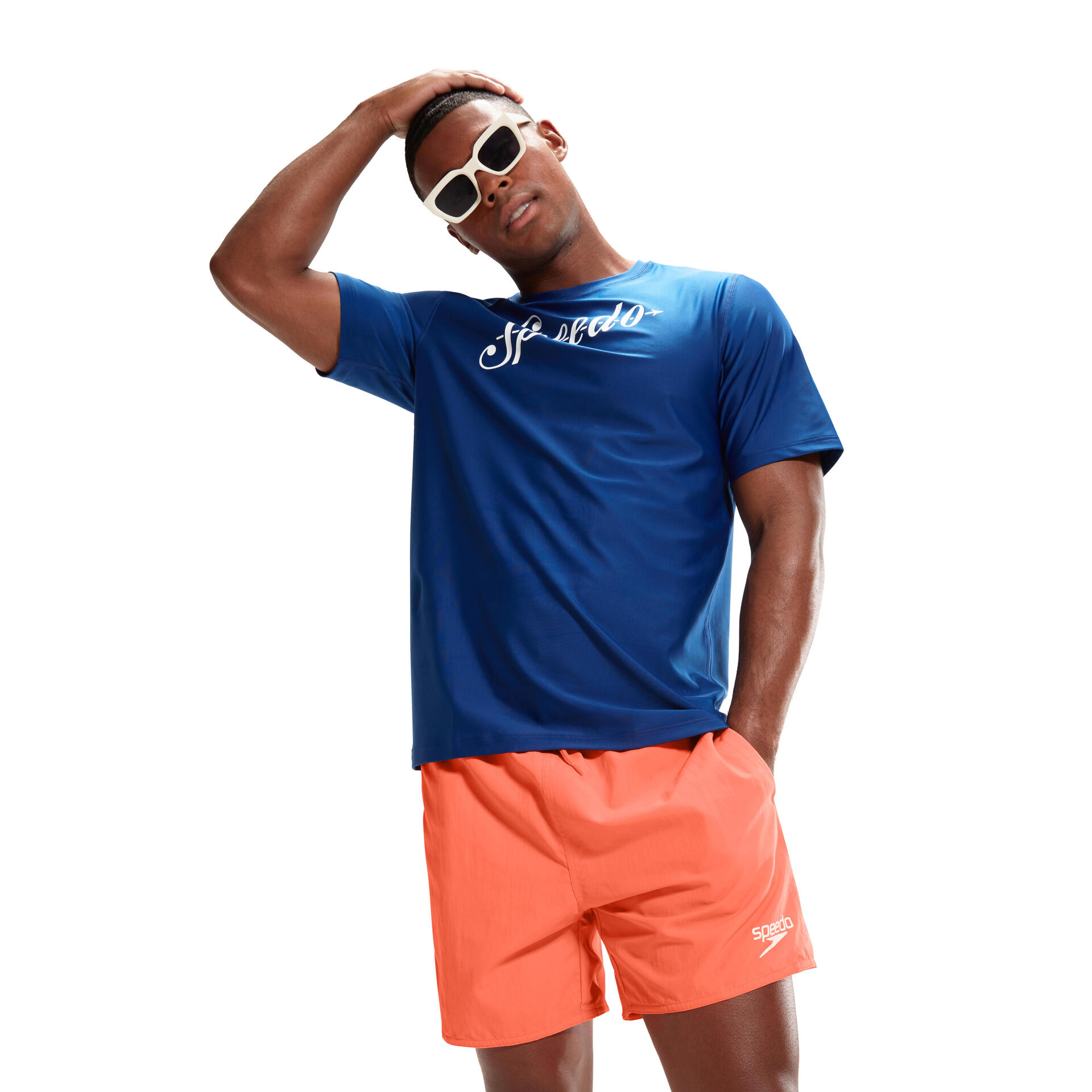 ADULT MEN'S SHORT SLEEVE SUN PROTECTION SWIM TEE BLUE