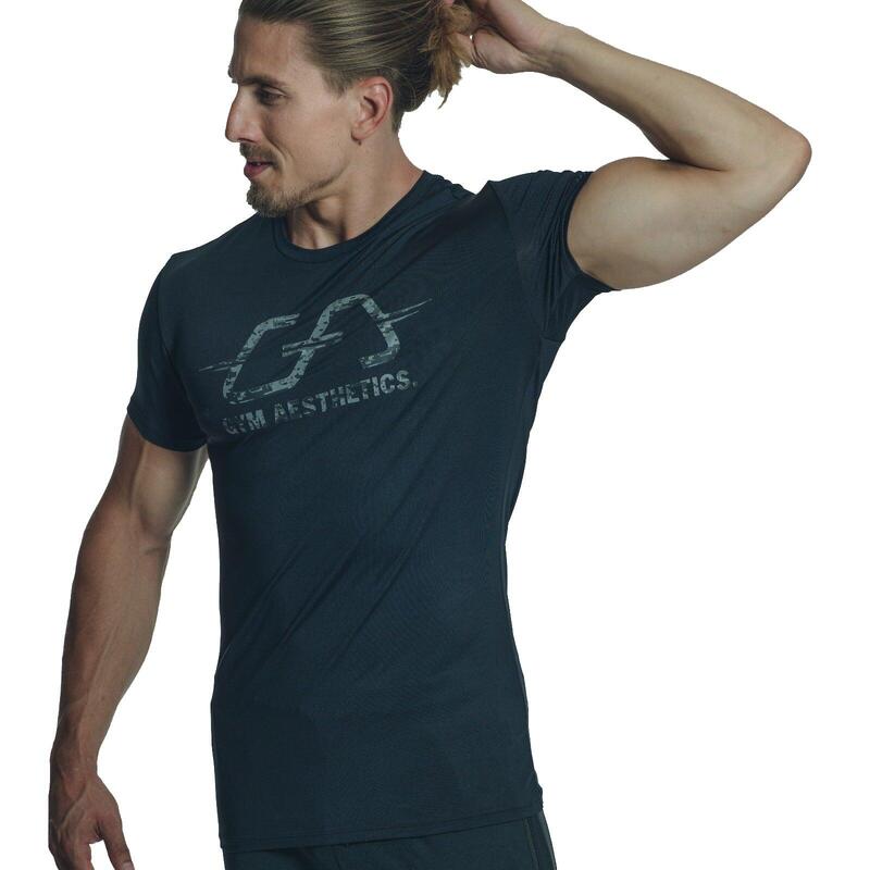 Men Dri-Fit Logo Gym Running Sports T Shirt Fitness Tee - BLACK