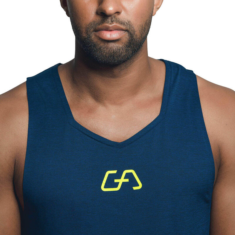 Men Back Strip Wicking Anti-Odor Running Sports Vest Tank Top Singlet - Navy