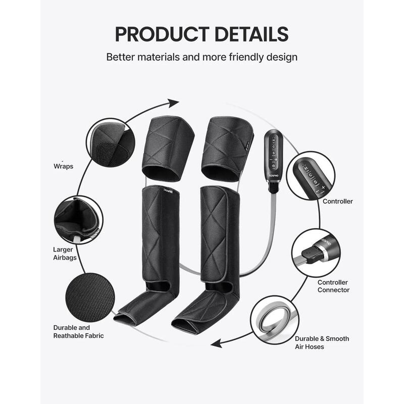 RENAIR 2.0 Full Leg Air Compression System Heat Compression Leg Massager - Black