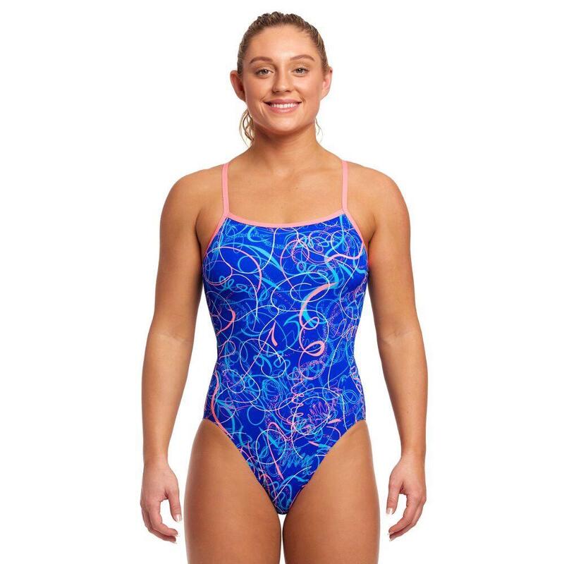 LASHED LADIES SINGLE STRAP ONE PIECE SWIMSUIT - BLUE