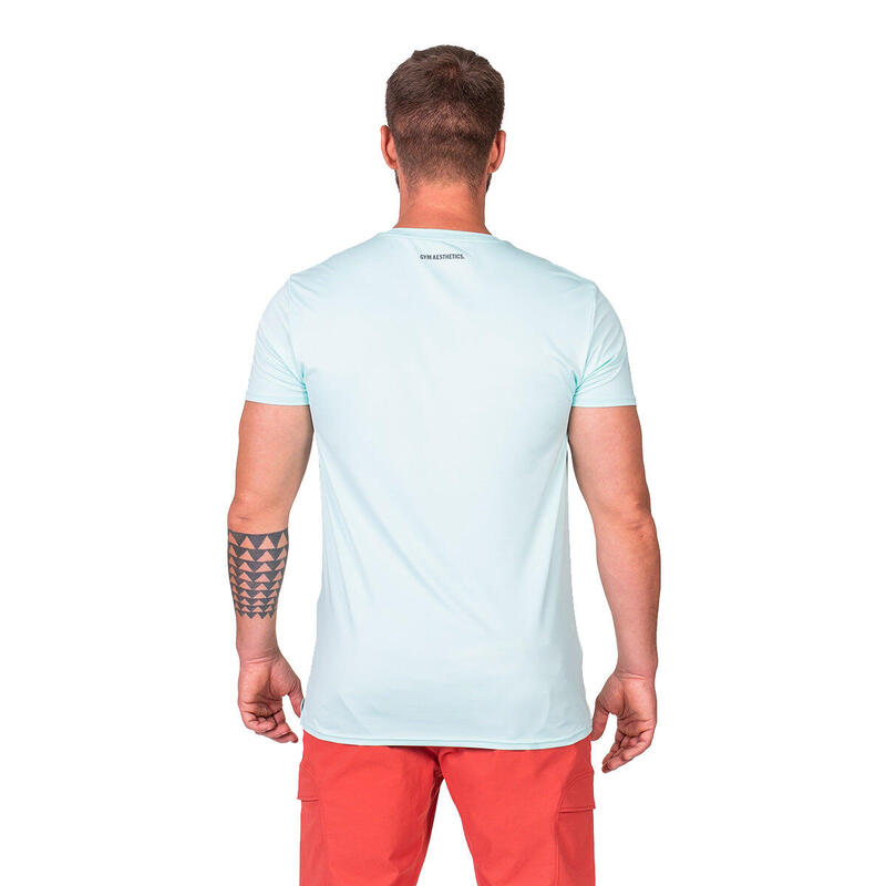 男裝鏡像LOGO彈性健身短袖運動T恤上衣 - 淺藍色