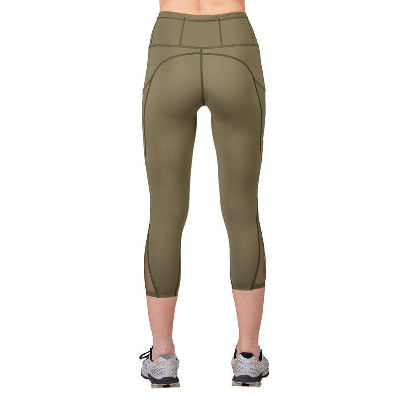 女裝網底透氣9分瑜珈褲高腰運動緊身褲 - 橄欖綠色