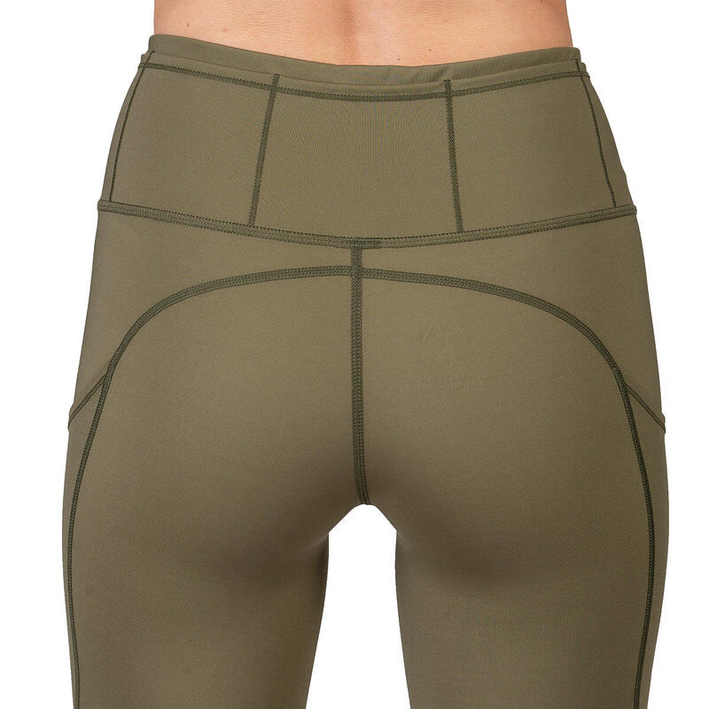 女裝網底透氣9分瑜珈褲高腰運動緊身褲 - 橄欖綠色