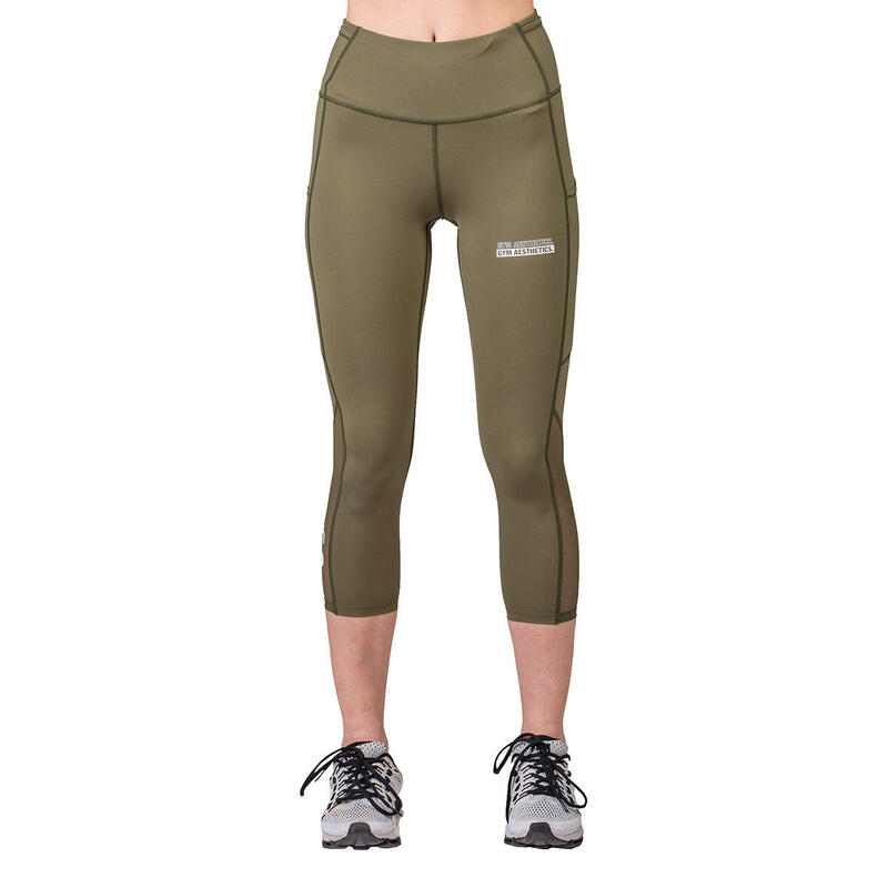 Women Mesh 7/8 High- Waist Breathable Activewear Legging - OLIVE GREEN