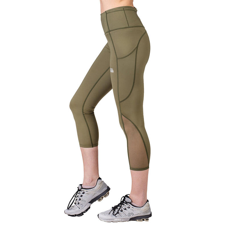 Women Mesh 7/8 High- Waist Breathable Activewear Legging - OLIVE GREEN