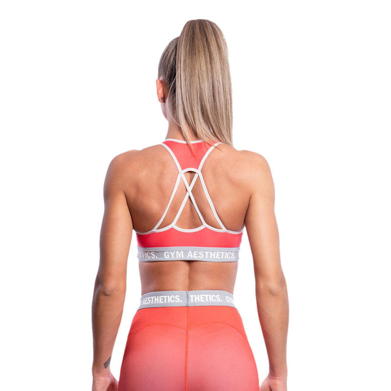 女裝交叉背扣高支撐透氣瑜珈跑步運動內衣 - 珊瑚紅色