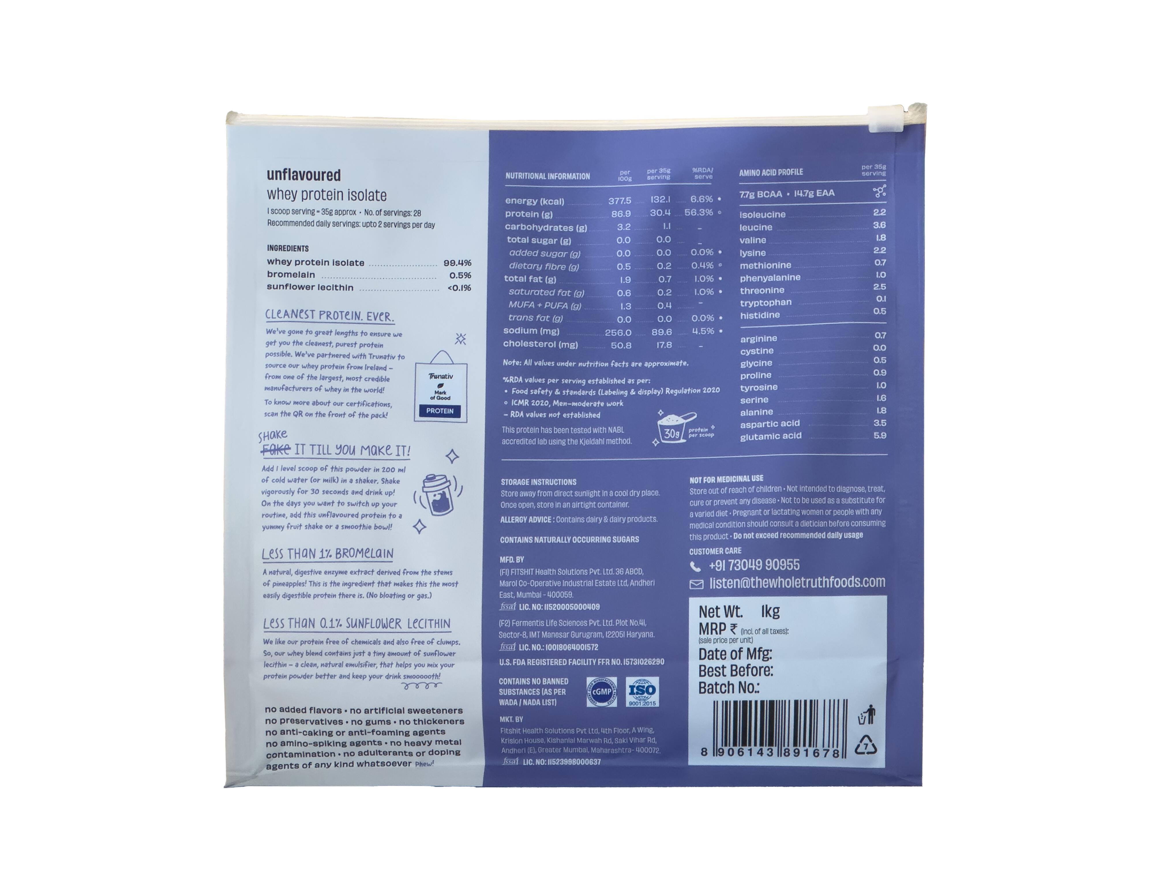 The Whole Truth Protein powder Unflavoured Isolate 30g Protein