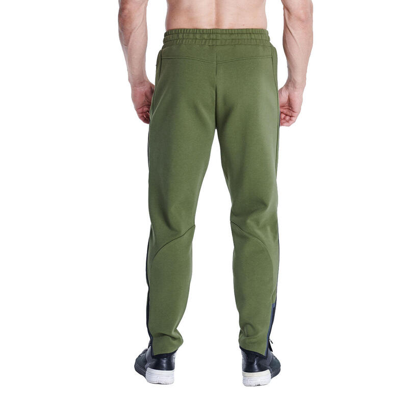 Men GA Logo Coldproof Long Sweatpants Sports Cotton Pants with Zipper - Olive