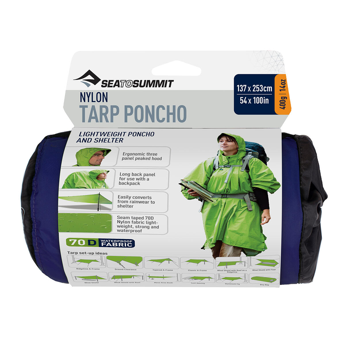 Hiking 70D Nylon Tarp Rain Poncho Blue from Sea to Summit