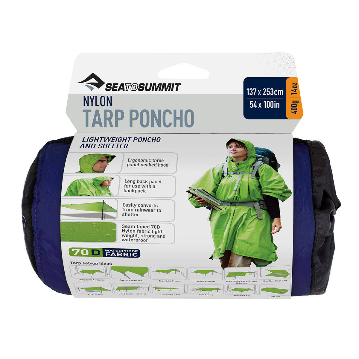 Hiking 70D Nylon Tarp Rain Poncho Blue from Sea to Summit -  3