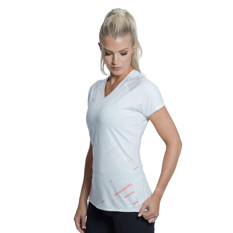 女裝V領修身瑜珈健身跑步短袖運動T恤 - 白色