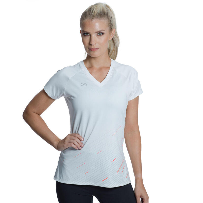 女裝V領修身瑜珈健身跑步短袖運動T恤 - 白色