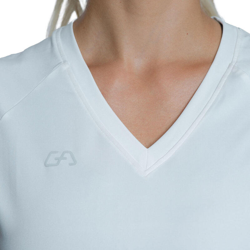 Women V Neck Dri-Fit Yoga Gym Running Sports T Shirt Fitness Tee - WHITE