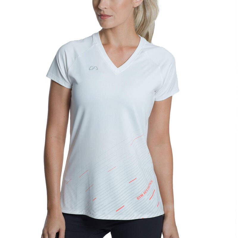 Women V Neck Dri-Fit Yoga Gym Running Sports T Shirt Fitness Tee - WHITE