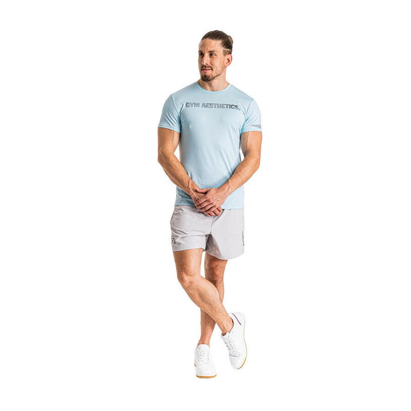 Men Print Tight-Fit Stretchy Gym Running Sports T Shirt Fitness Tee - Sky Blue