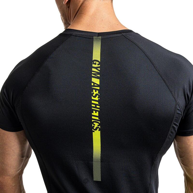 男裝V領6in1修身跑步健身短袖運動T恤上衣 - 黑色