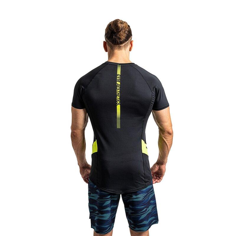 男裝V領6in1修身跑步健身短袖運動T恤上衣 - 黑色