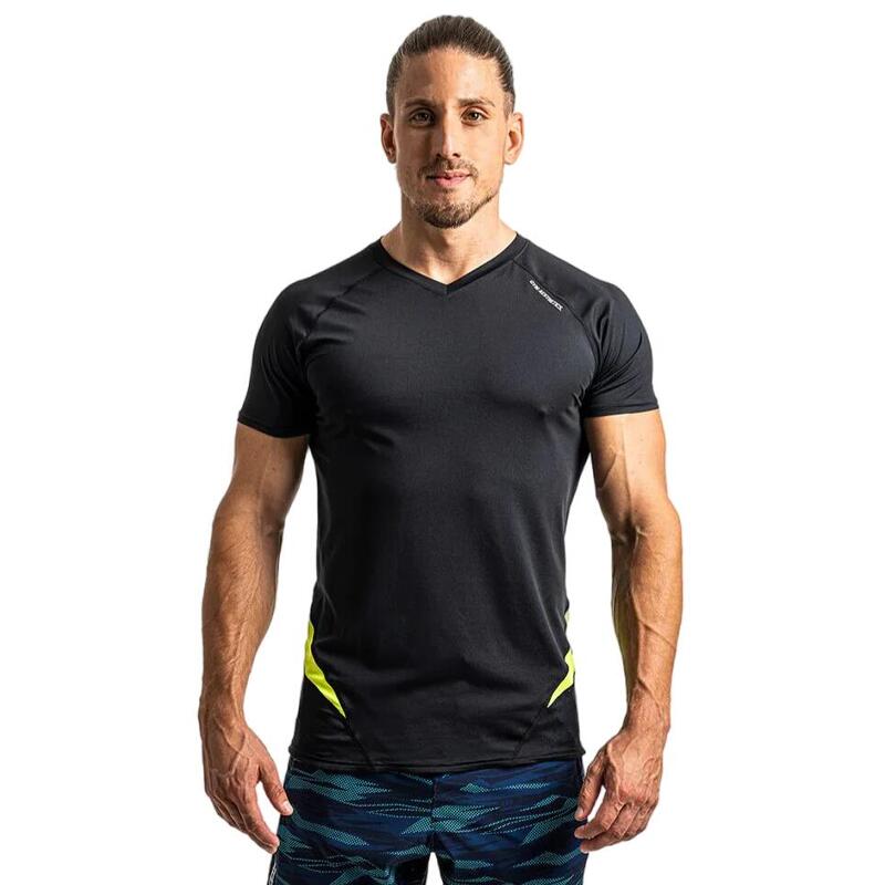 Men 6in1 Slim-Fit V neck Gym Running Sports T Shirt Fitness Tee - BLACK