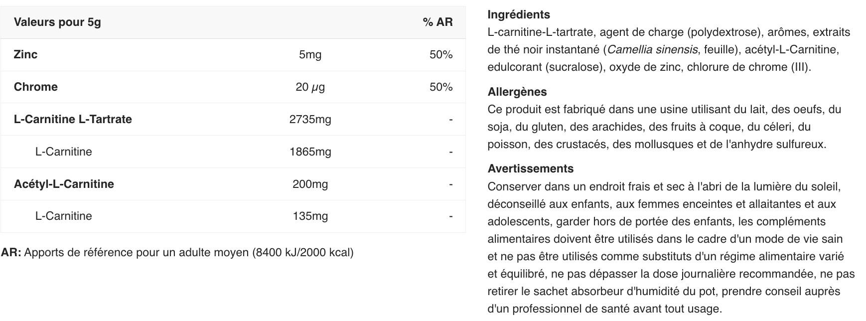 L-Carnitine - L-Carnitine Flavoured Drink Powder - Thé Glacé au Citron 150g 2/5