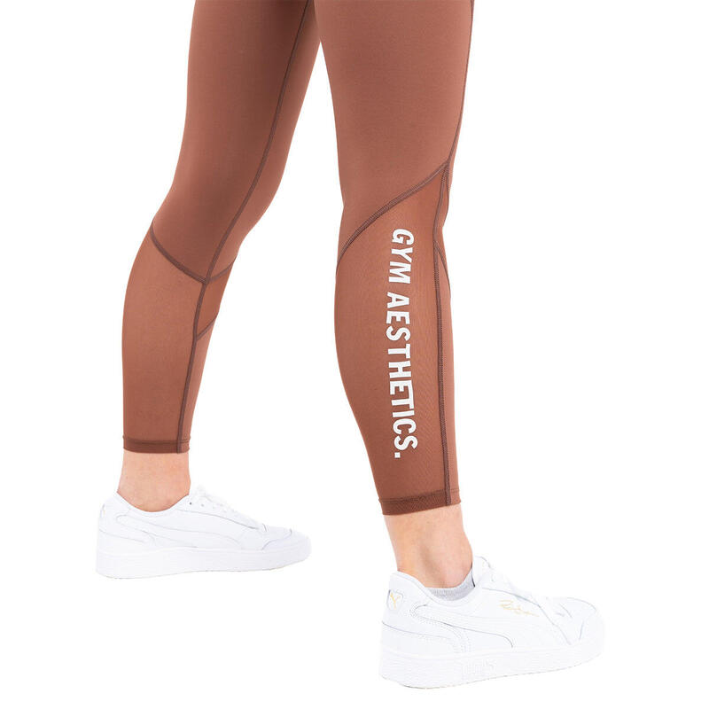 Women MultiPocket High-Waist Breathable Activewear Mesh Legging - BROWN