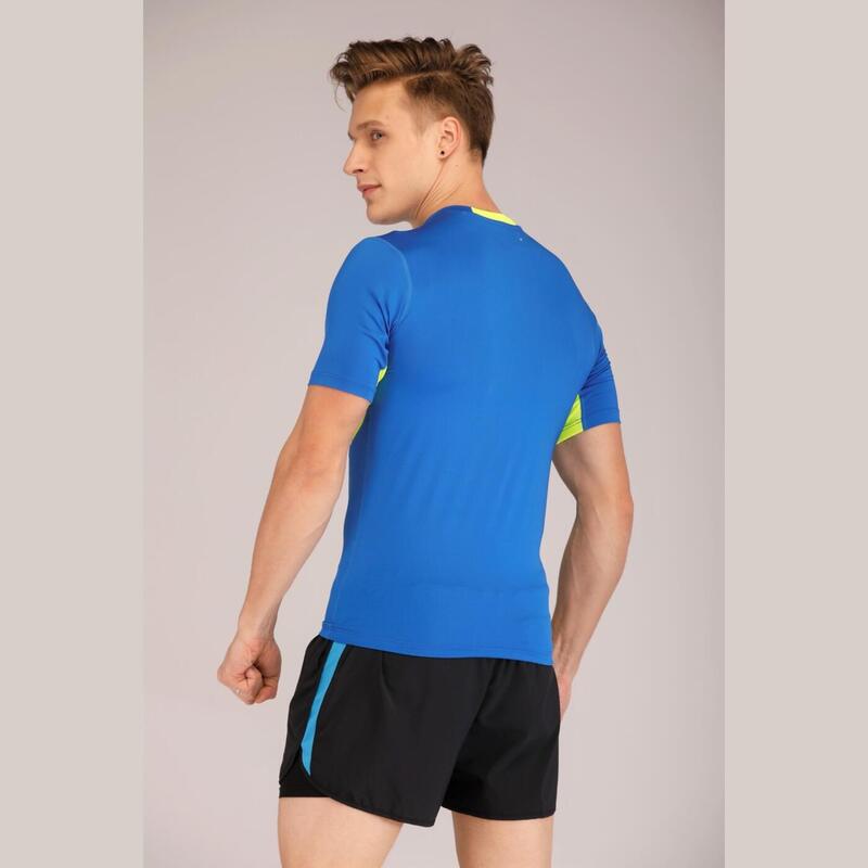 Men Quick Dry Slim Fit Short Sleeve Sport T-shirt - Blue/Yellow
