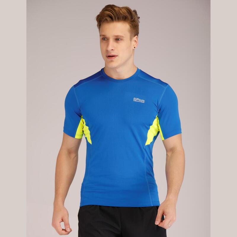 Men Quick Dry Slim Fit Short Sleeve Sport T-shirt - Blue/Yellow