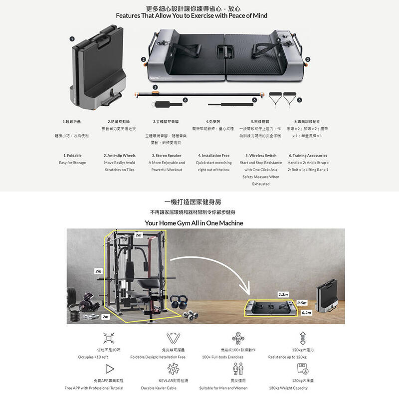 VortoCompact 可摺式智能全身訓練站 - 黑/灰