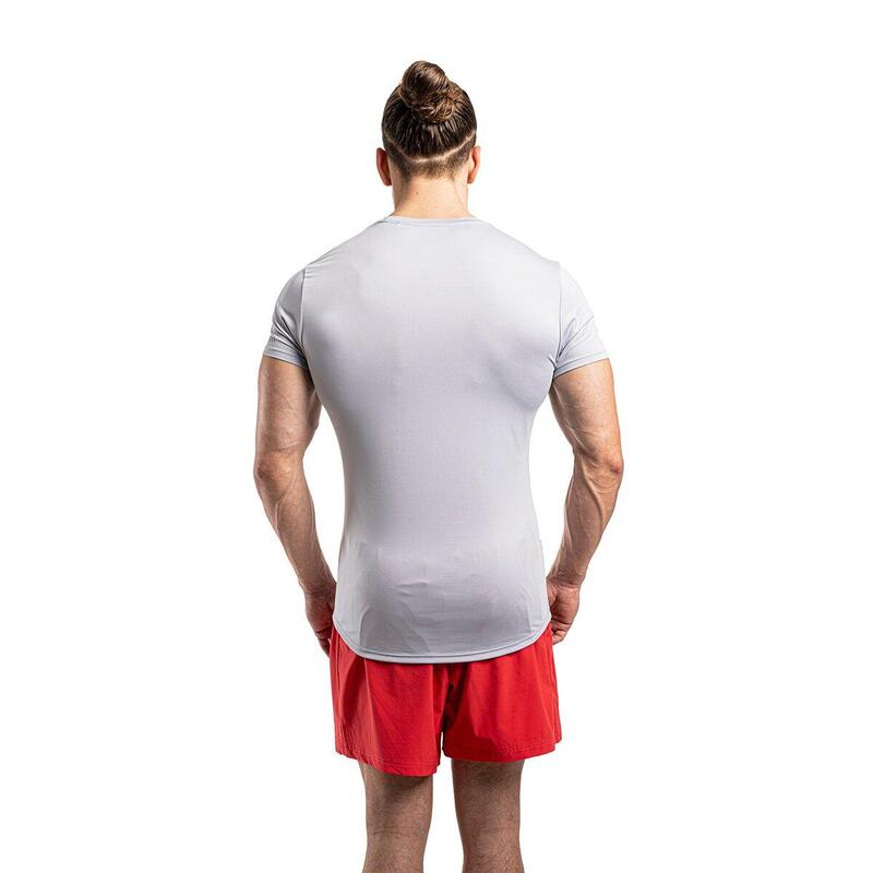Men Print Tight-Fit Stretchy Gym Running Sports T Shirt Fitness Tee - BEIGE