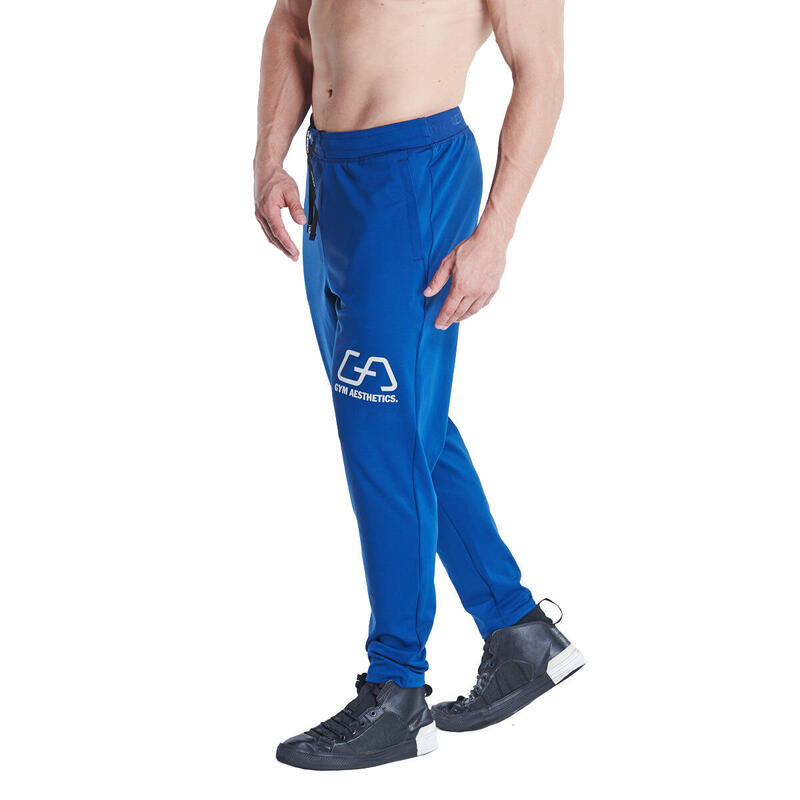 Men Logo Coldproof Long Cotton Pants with Zipper - Navy blue