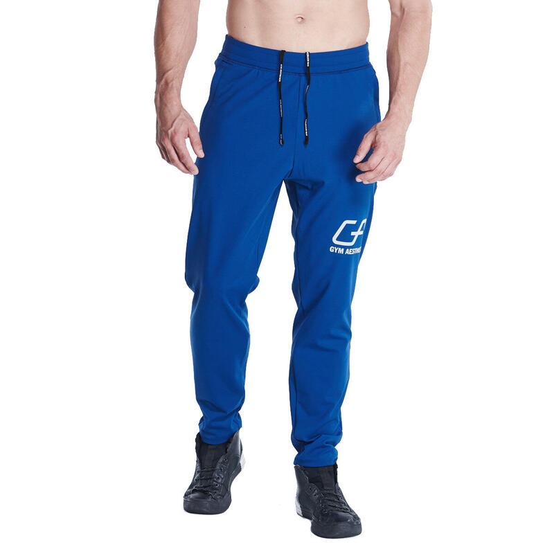 Men Logo Coldproof Long Cotton Pants with Zipper - Navy blue