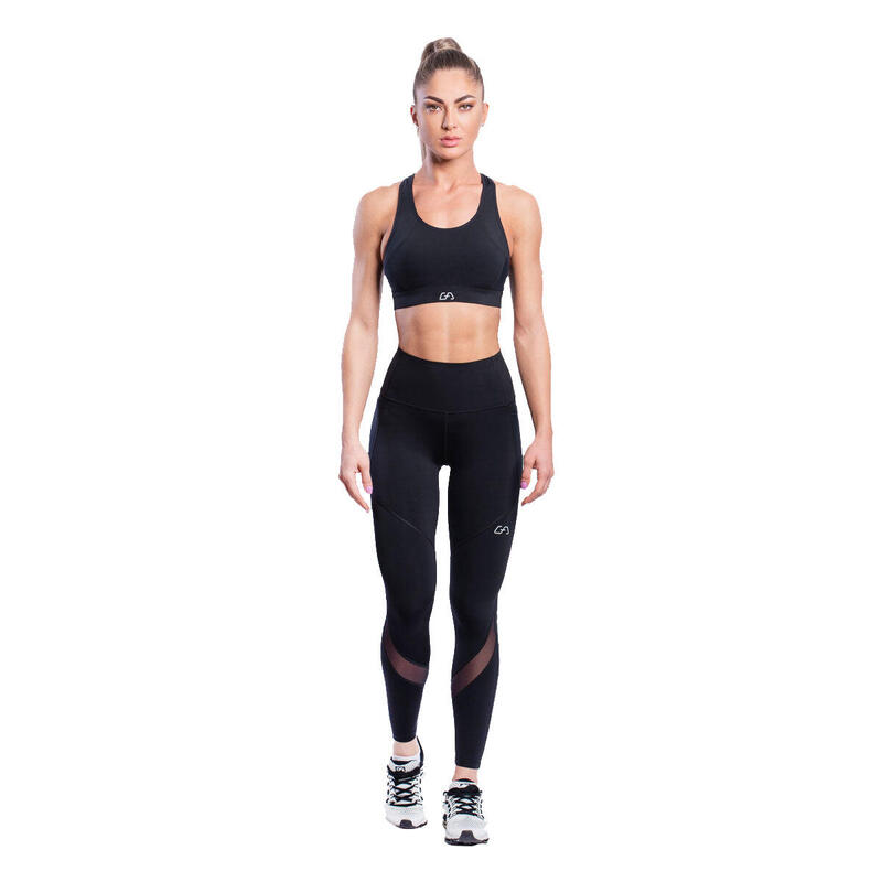 Women GA MultiPocket High-Waist Breathable Activewear Mesh Legging - BLACK