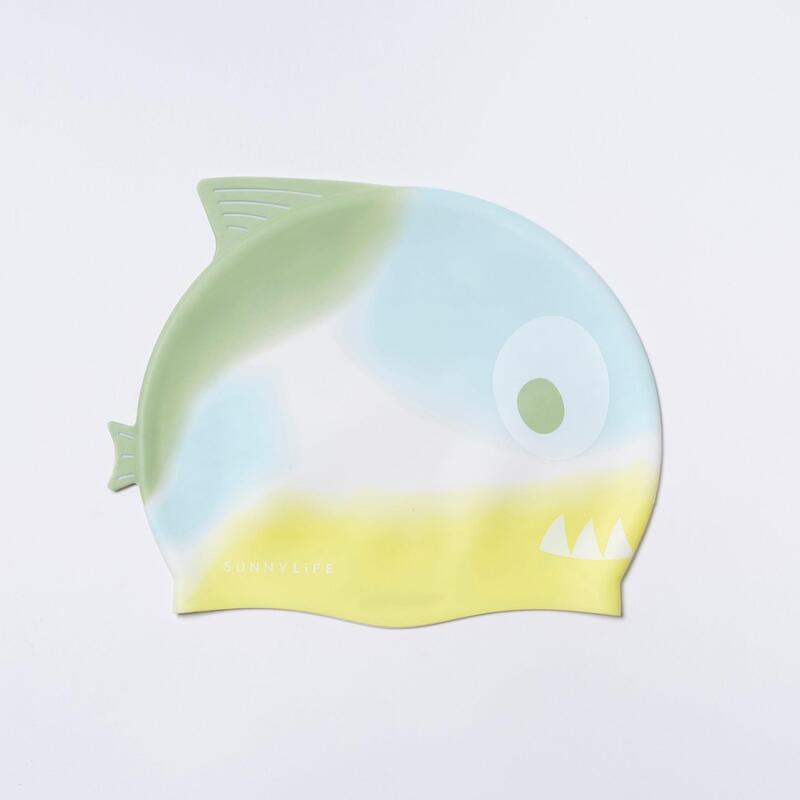 Khaki Ombre Shark Tribe Shaped Swimming Cap - Light Blue, yellow