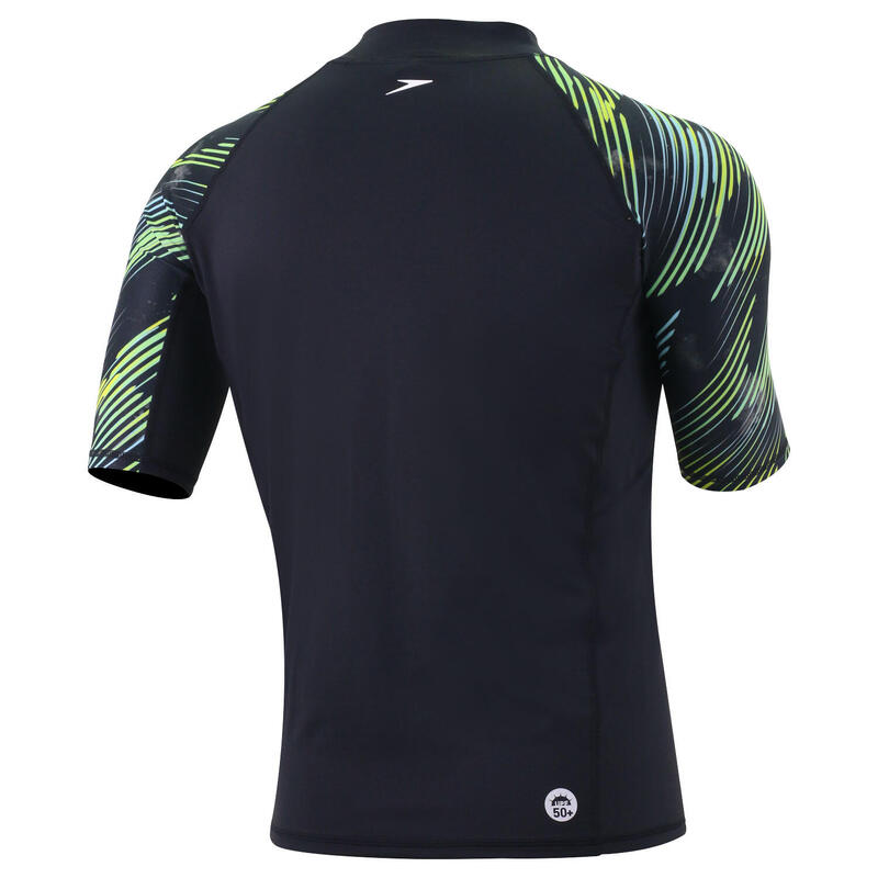 DELUXE PRINTED MEN'S SHORT SLEEVE RASHGUARD - BLACK/GREEN