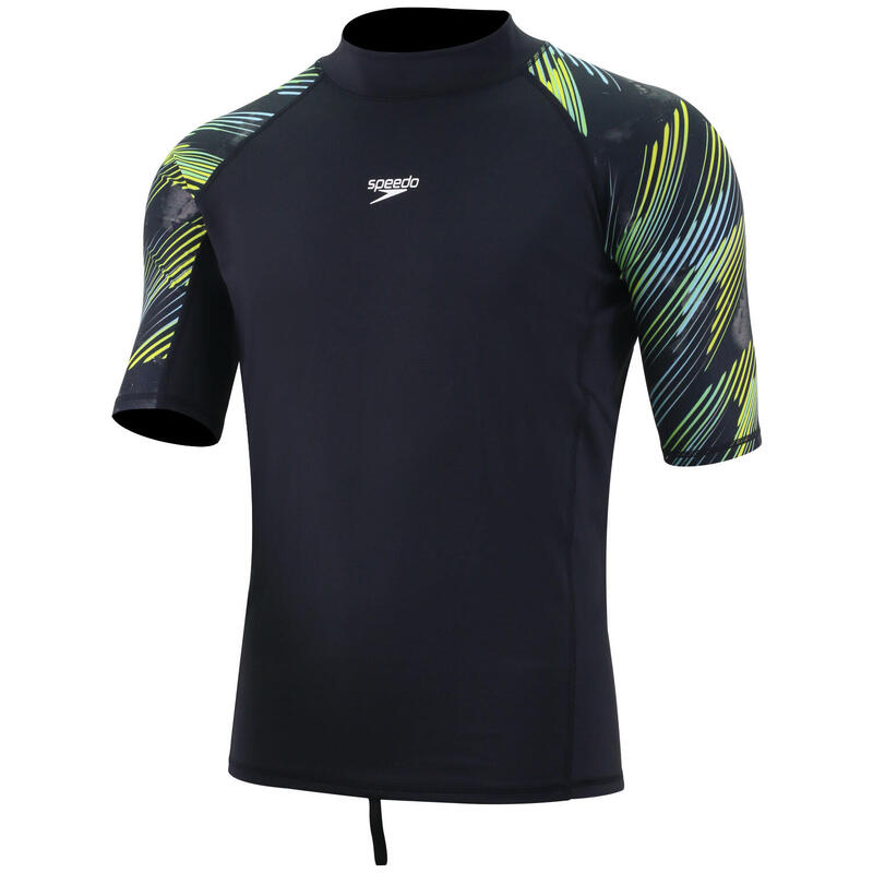 DELUXE PRINTED MEN'S SHORT SLEEVE RASHGUARD - BLACK/GREEN