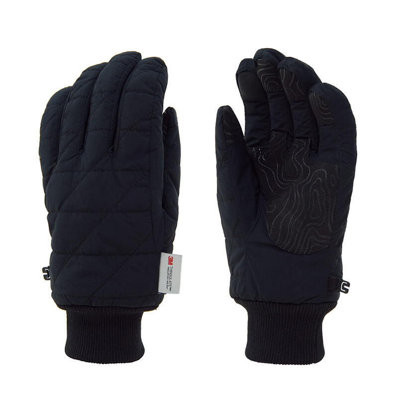 Diamond-Shaped Quilted Outdoor Cotton Gloves - Black