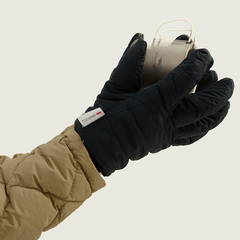 Diamond-Shaped Quilted Outdoor Cotton Gloves - Black