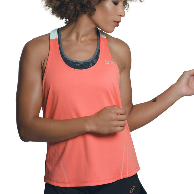 Women 2in1 Polyester Y-back Gym Running Sports Vest Tank Top Singlet - Pink