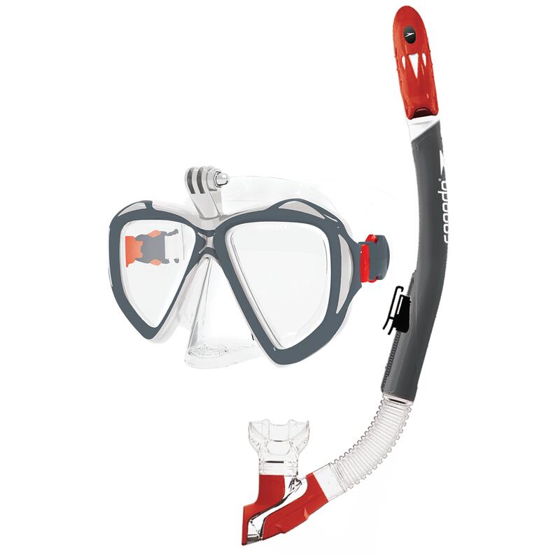 成人中性浮潛潛鏡及呼吸管套裝 - 紅色/灰色