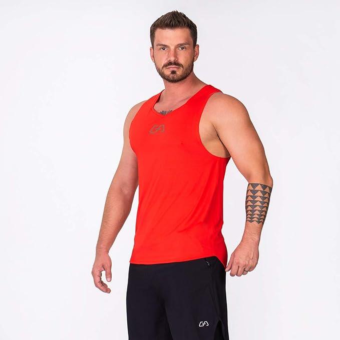 Men Back Strip Wicking Anti-Odor Running Sports Vest Tank Top Singlet - RED