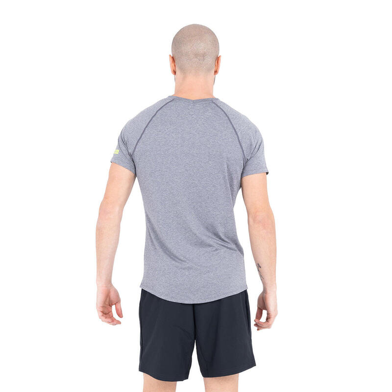 Men LOGO Tight-Fit V neck Gym Running Sports T Shirt Fitness Tee - GREY