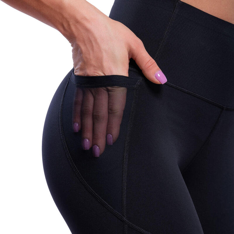 Women GA MultiPocket High-Waist Breathable Activewear Mesh Legging - BLACK