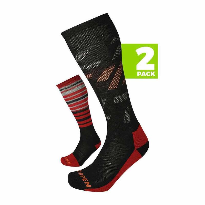 成人款美麗諾羊毛滑雪襪 (兩對裝) - 黑/紅色