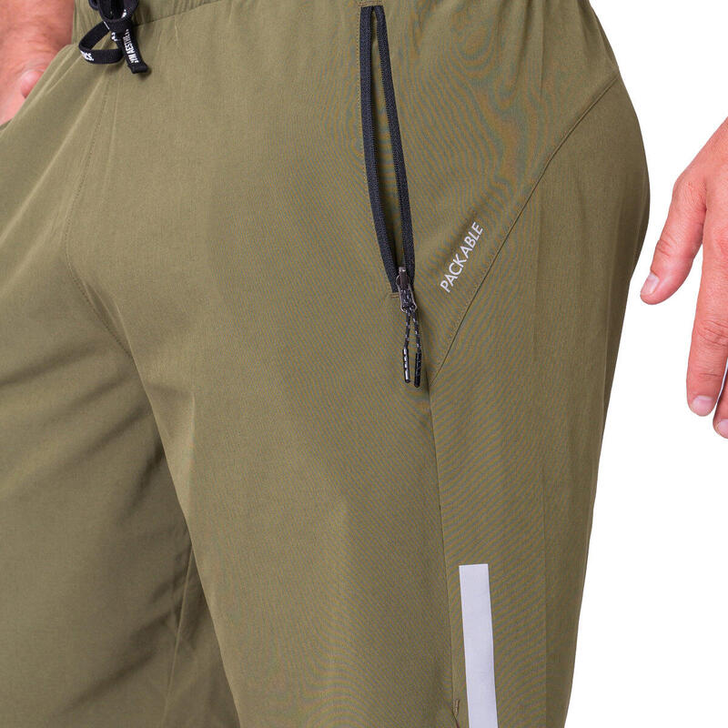 男裝多功能防臭速乾透氣9吋跑步運動短褲 - 橄欖綠色